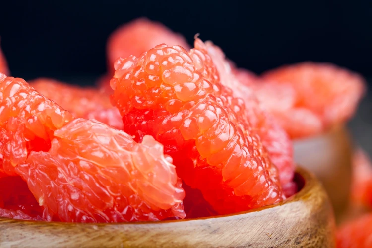 Peeled pink grapefruit.