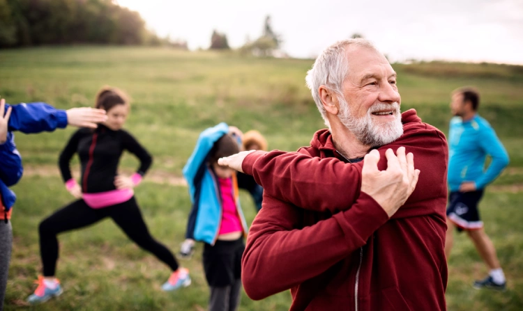 A group of people exercising.